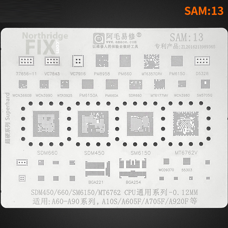 samsung_reballing_stencil_EXYNOS7870_7884_7885_7904_9610_9611_CPU_A10_A70_A105F_A305N_A40S_A505F_A515F_A630F_A600F_A750F_SAM14_NORTHRIDGEFIX.jpg